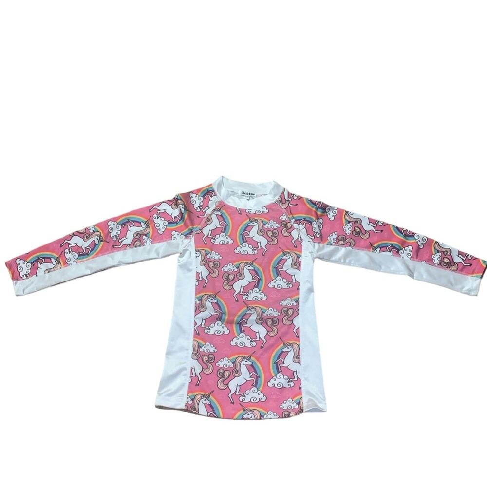 Jxstar‎ Swim Top Long Sleeve Girls Rainbow Unicorn Size 10-11yr old